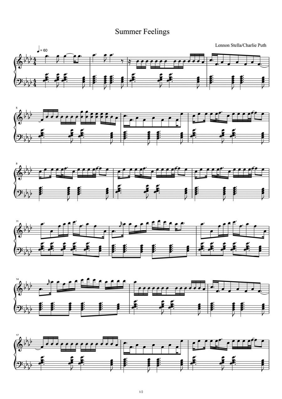Summer Feeling Piano Solo scores gallery preview page 1