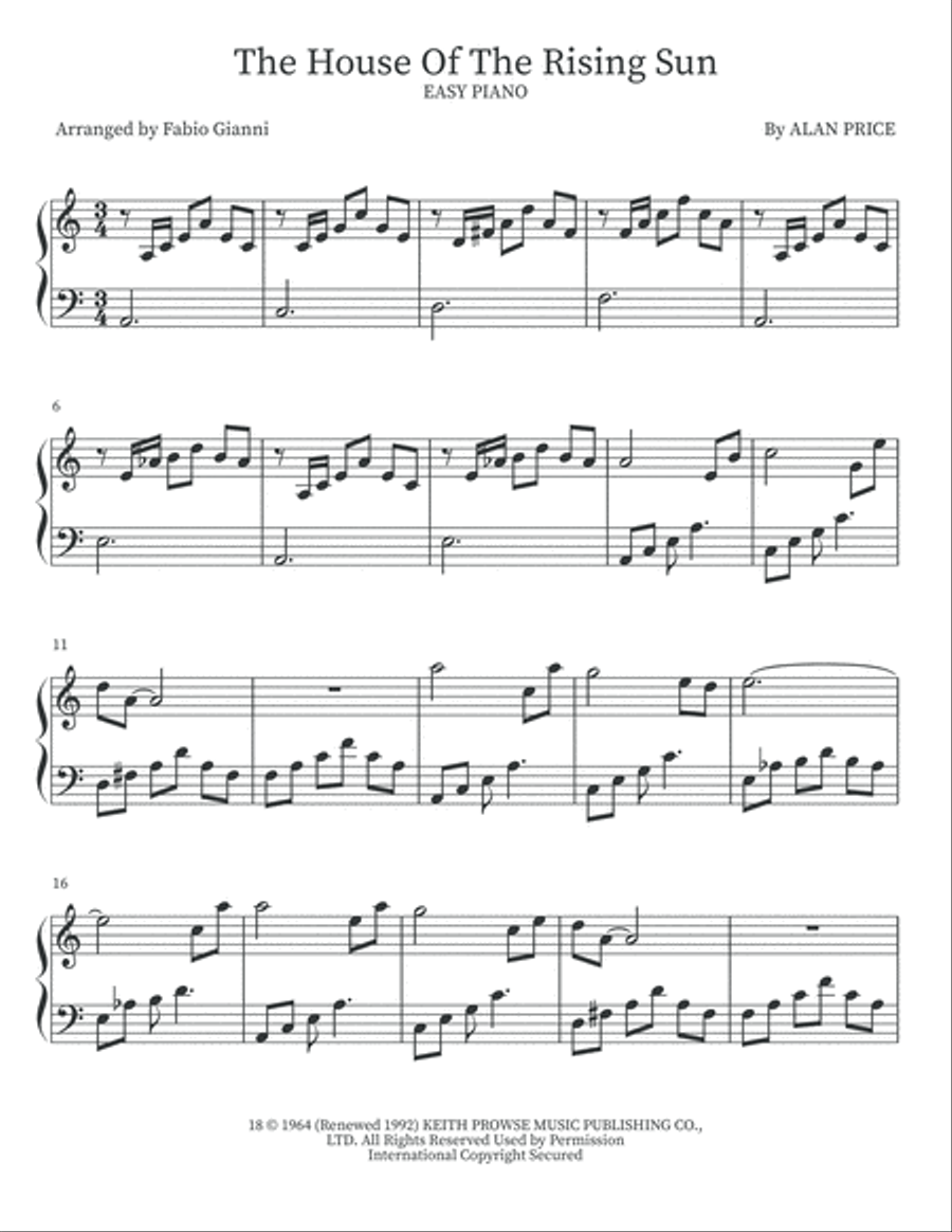 The House Of The Rising Sun Easy Piano scores gallery preview page 2