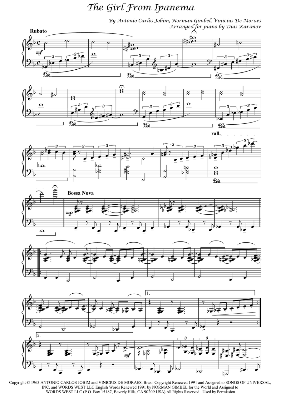 The Girl From Ipanema (garôta De Ipanema) Piano Solo scores gallery preview page 1