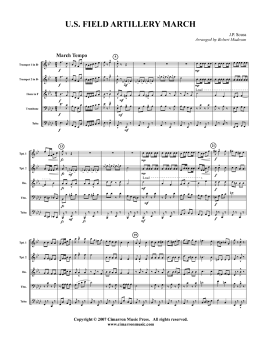 U.S. Field Artillery March Brass Quintet scores gallery preview page 1