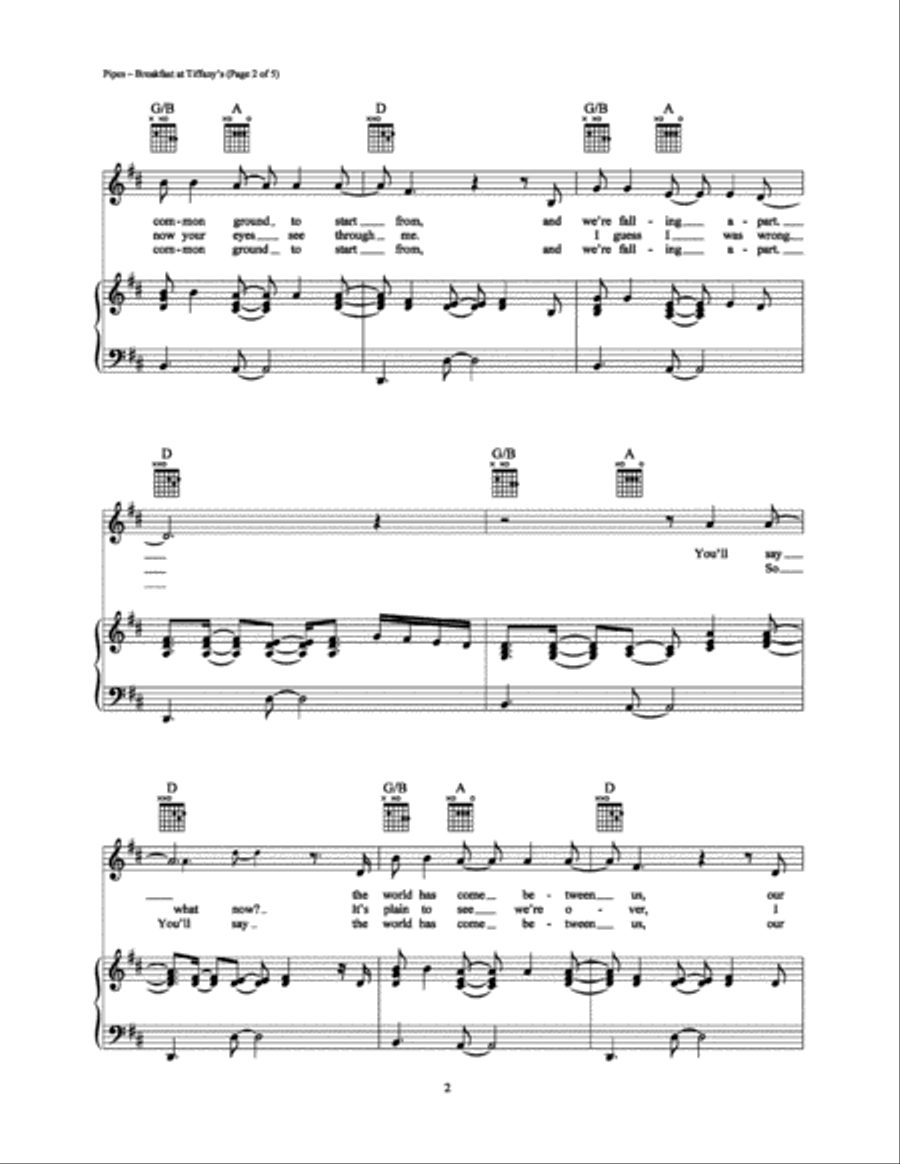 Breakfast at Tiffany's Piano, Vocal, Guitar scores gallery preview page 2