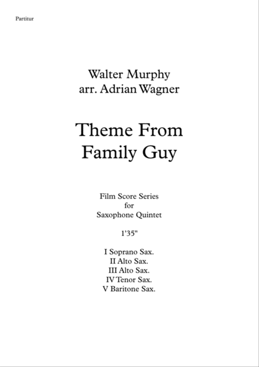 Theme From Family Guy Saxophone Quintet scores gallery preview page 2