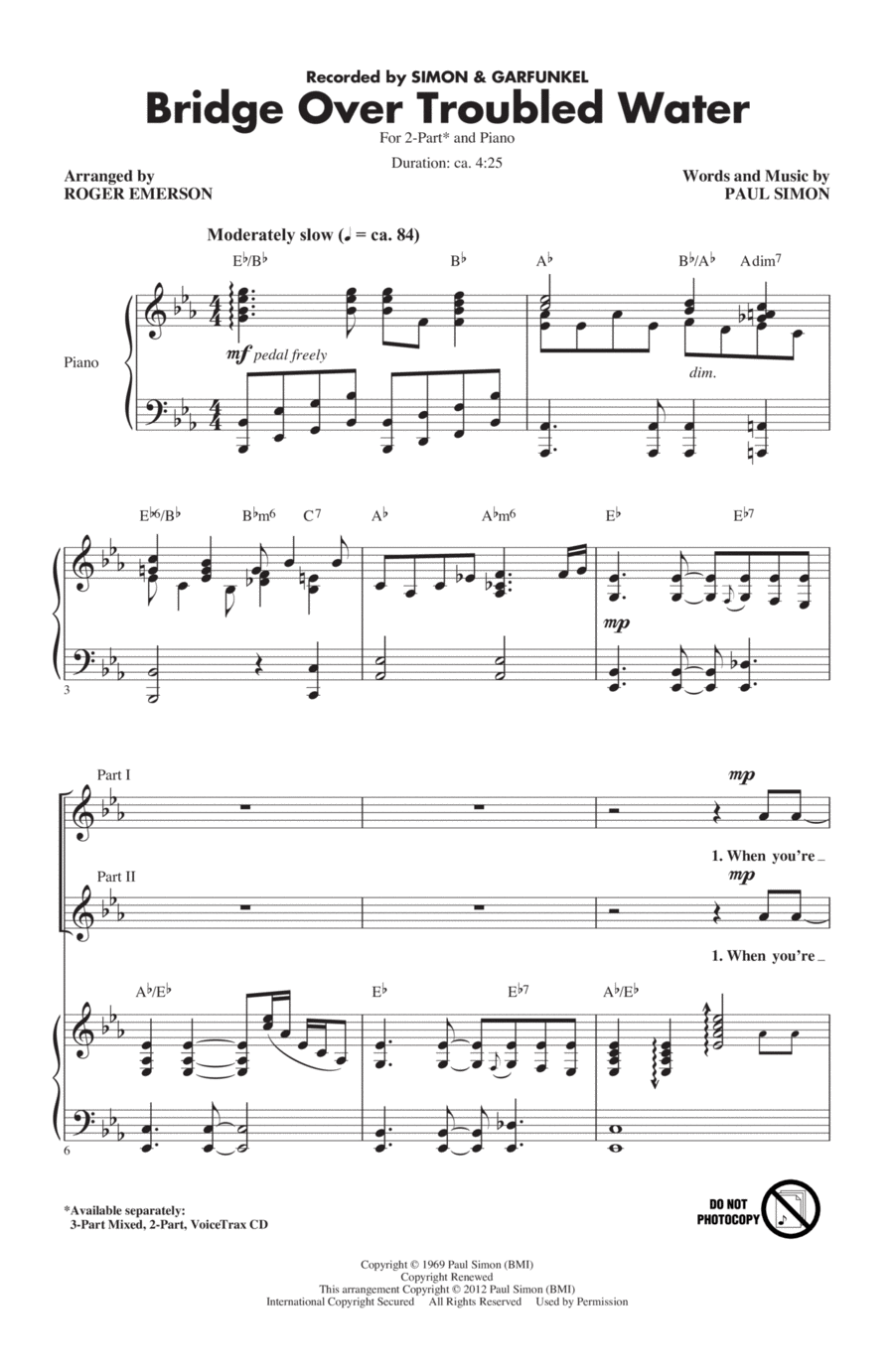 Bridge Over Troubled Water (arr. Roger Emerson) 2-Part scores gallery preview page 1