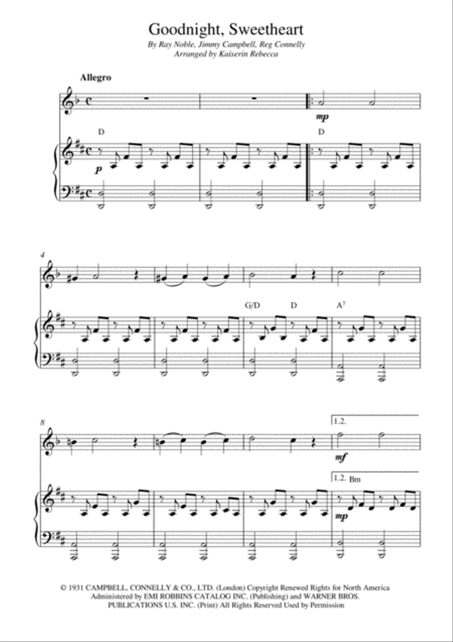 Goodnight Sweetheart Clarinet Solo scores gallery preview page 1