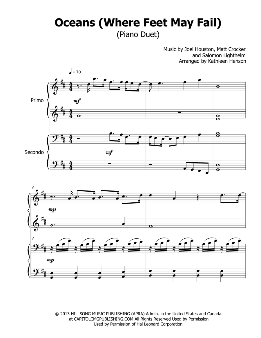 Oceans (Where Feet May Fail) Piano scores gallery preview page 1