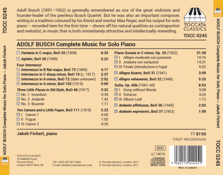 Adolf Busch: Complete Music for Solo Piano
