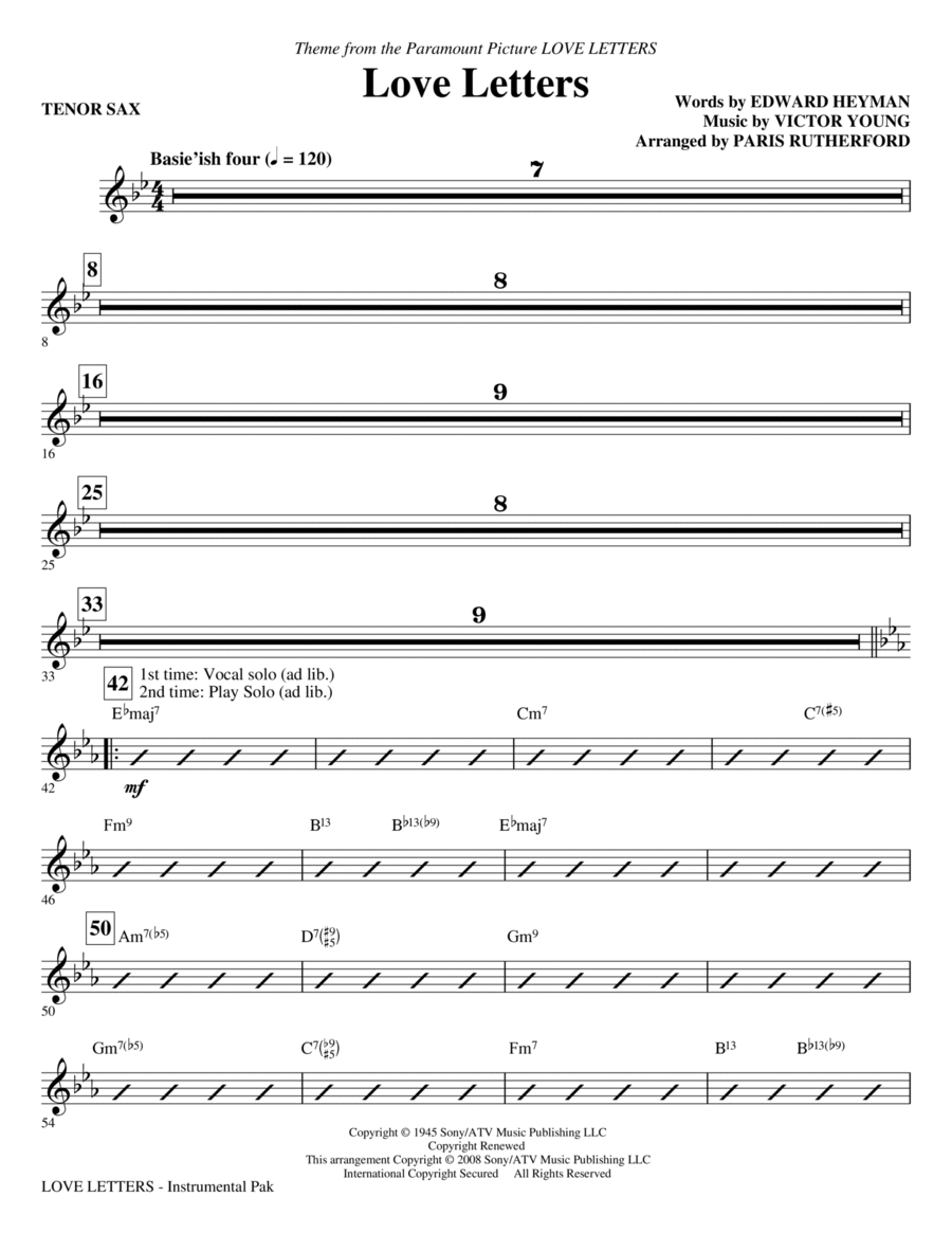 Love Letters - Bb Tenor Saxophone Choir scores gallery preview page 1