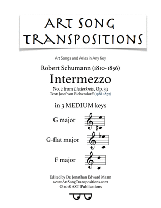 SCHUMANN: Intermezzo, Op. 39 no. 2 (in 3 medium keys: G, G-flat, F major)