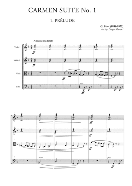 Prelude & Aragonaise from "Carmen Suite" for String Quartet image number null