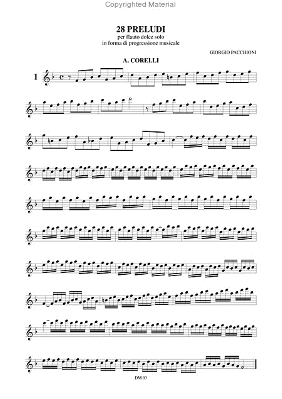 28 Preludes for Recorder Solo in melodic progression from works by A. Corelli, J.S. Bach, G.Ph. Telemann