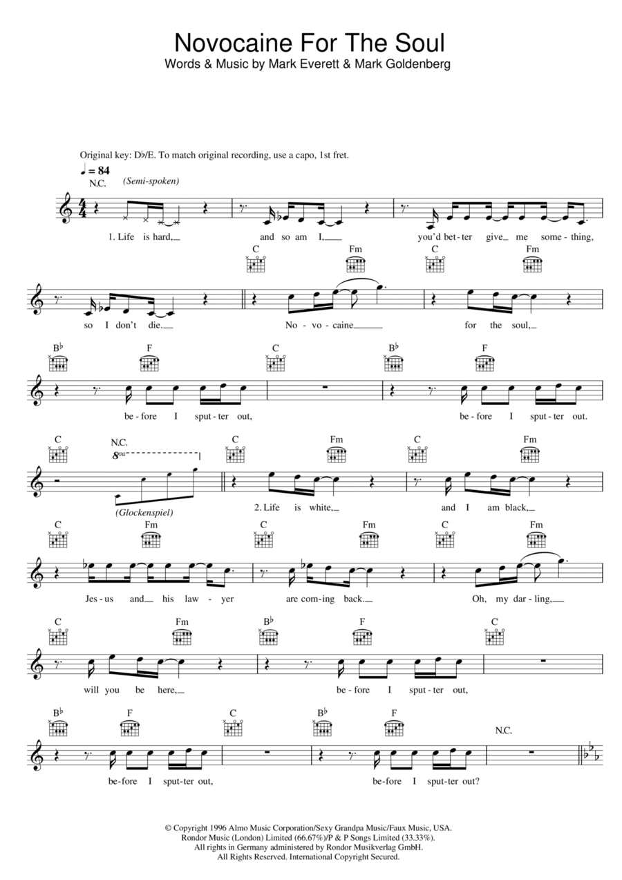 Novocaine For The Soul Novocaine For The Soul Piano scores gallery preview page 1