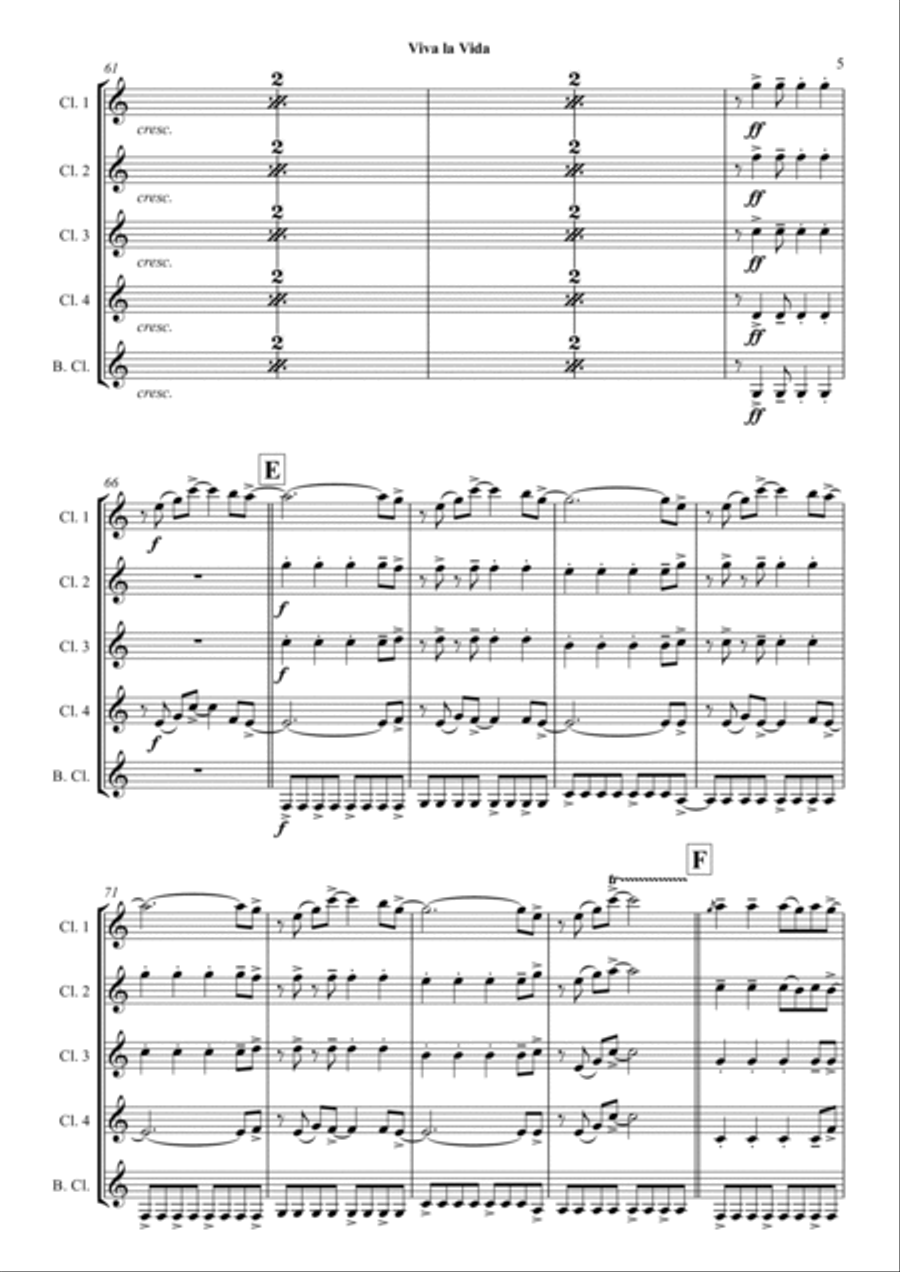 Viva La Vida Bass Clarinet scores gallery preview page 5