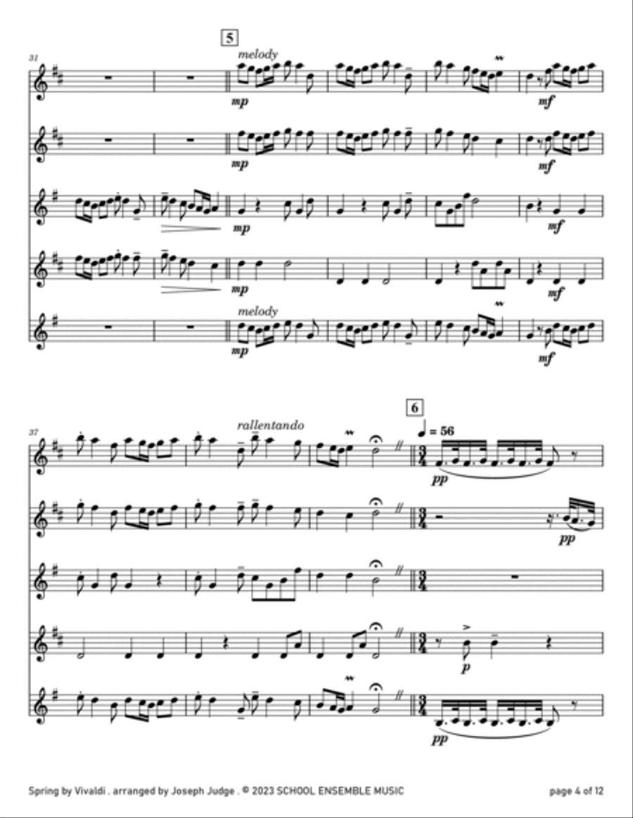 Spring by Vivaldi for Saxophone Quartet in Schools Saxophone Quartet scores gallery preview page 4