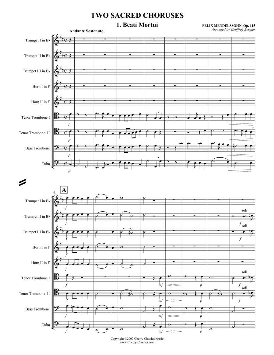 Two Sacred Choruses, Op. 115 for 9-part Brass Ensemble Brass Ensemble scores gallery preview page 1