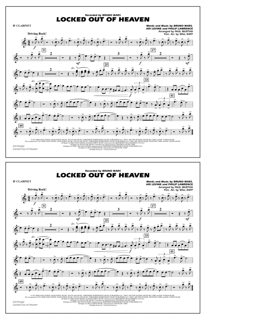 Locked Out of Heaven - Bb Clarinet Marching Band scores gallery preview page 1