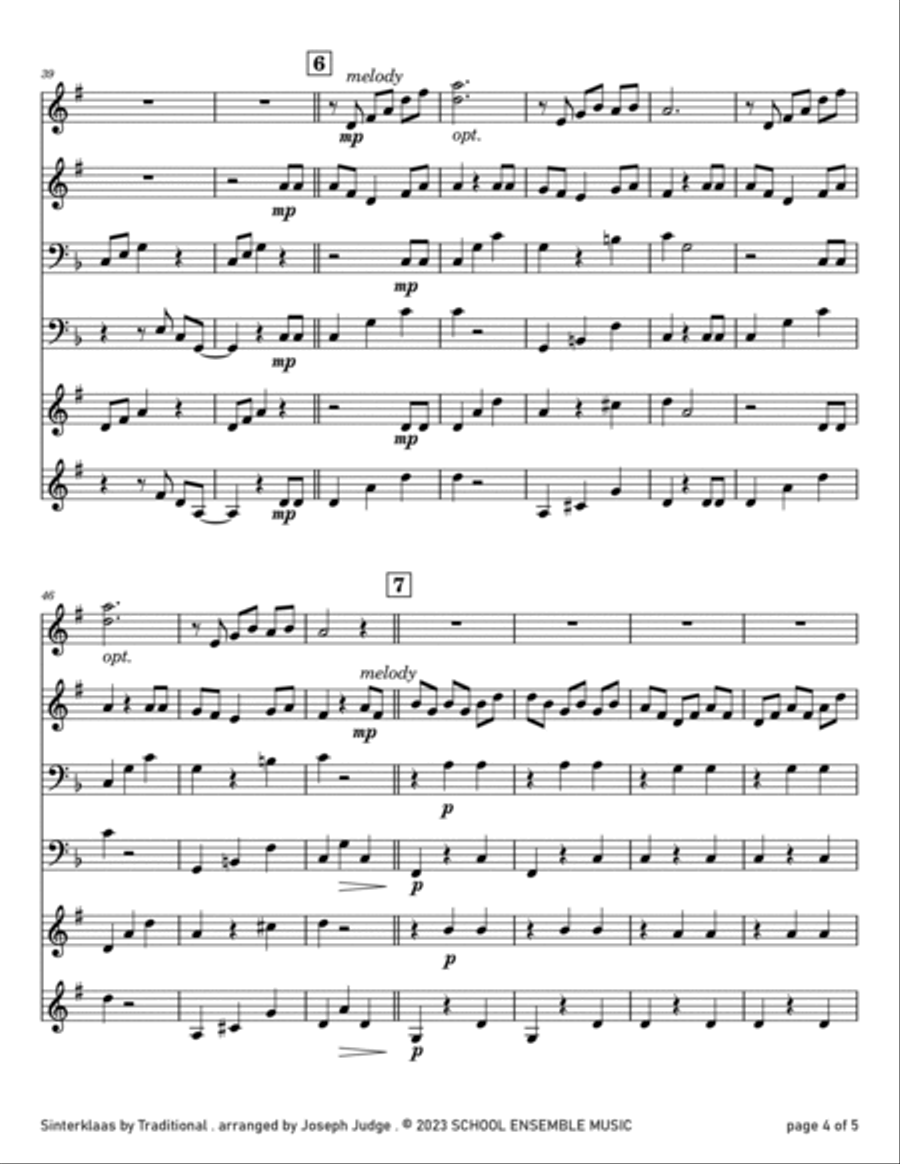 Sinterklaas for Brass Quartet in Schools Brass Quartet scores gallery preview page 4