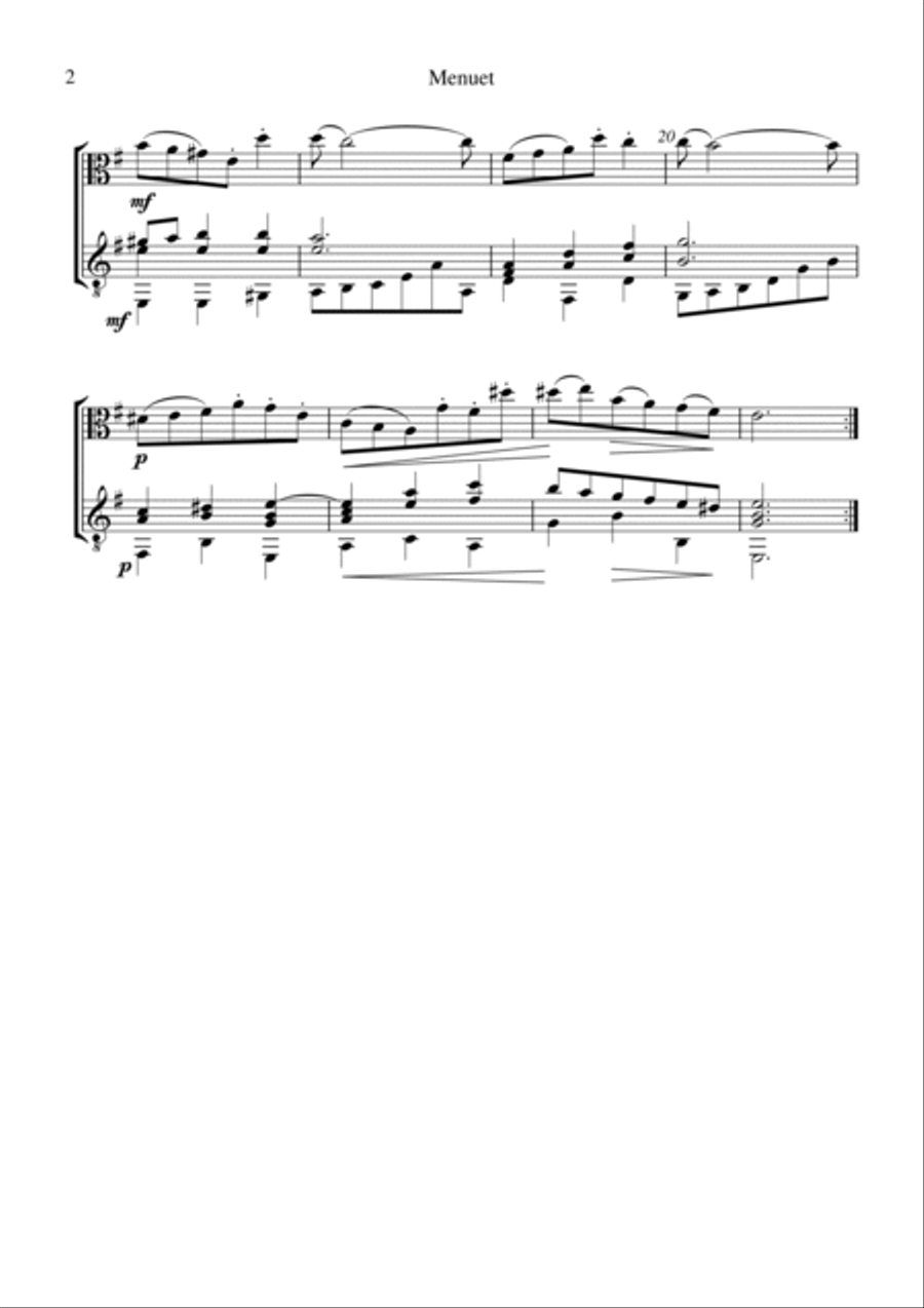 Menuet Suite 2 BWV 1067 for viola and guitar String Duet scores gallery preview page 2