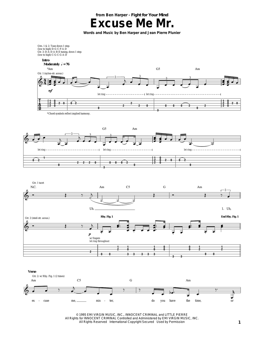 Excuse Me Mr. Acoustic Guitar scores gallery preview page 1