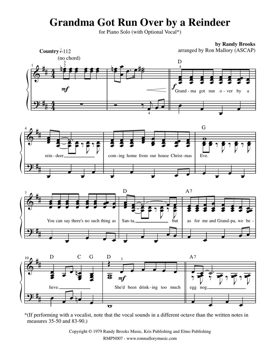 Grandma Got Run Over By A Reindeer Piano, Vocal scores gallery preview page 2