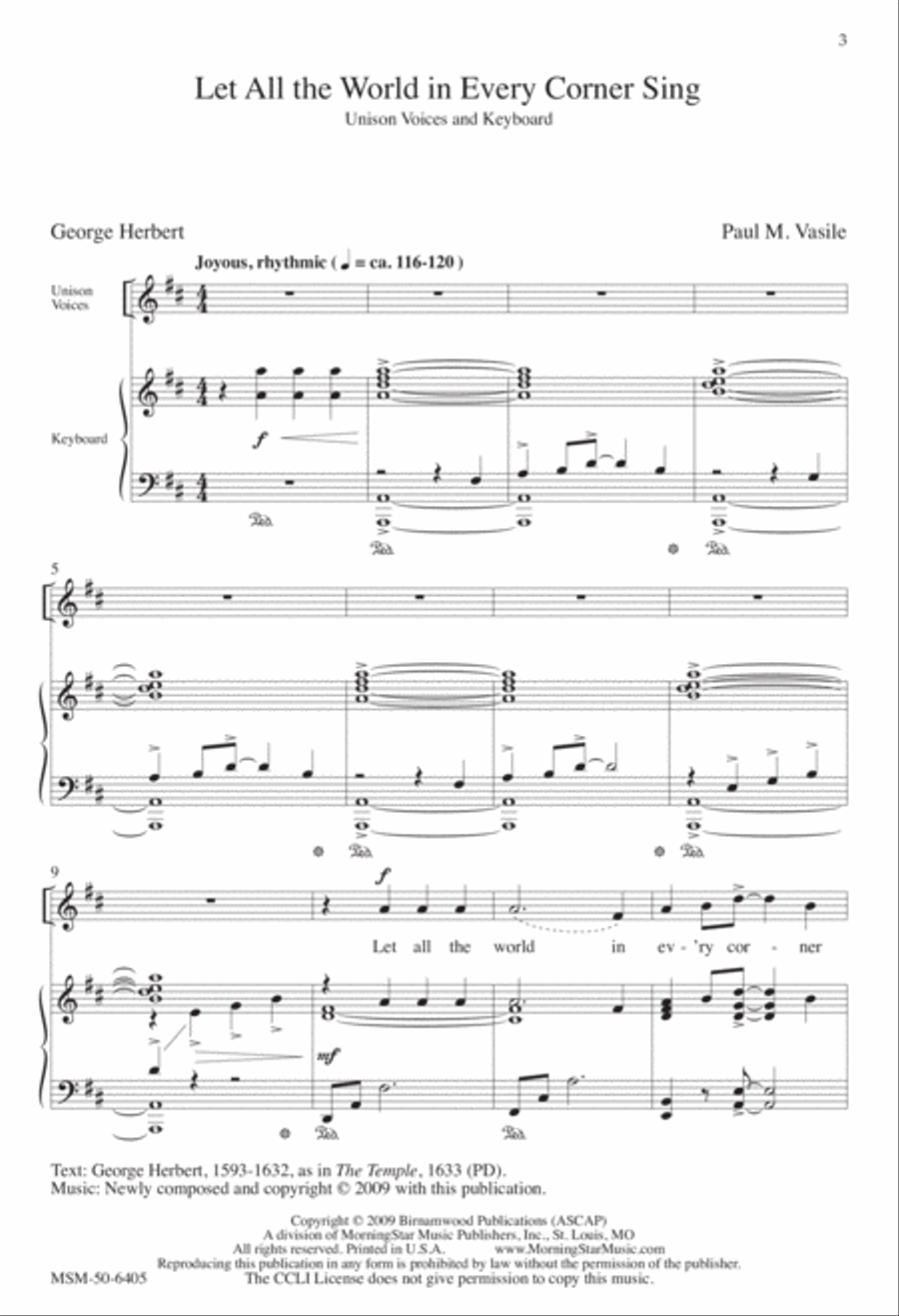 Let All the World in Every Corner Sing Unison Choir scores gallery preview page 2