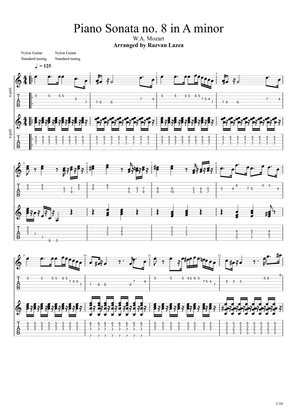 Book cover for Mozart - Piano Sonata no. 8 in A minor - Guitar Duet