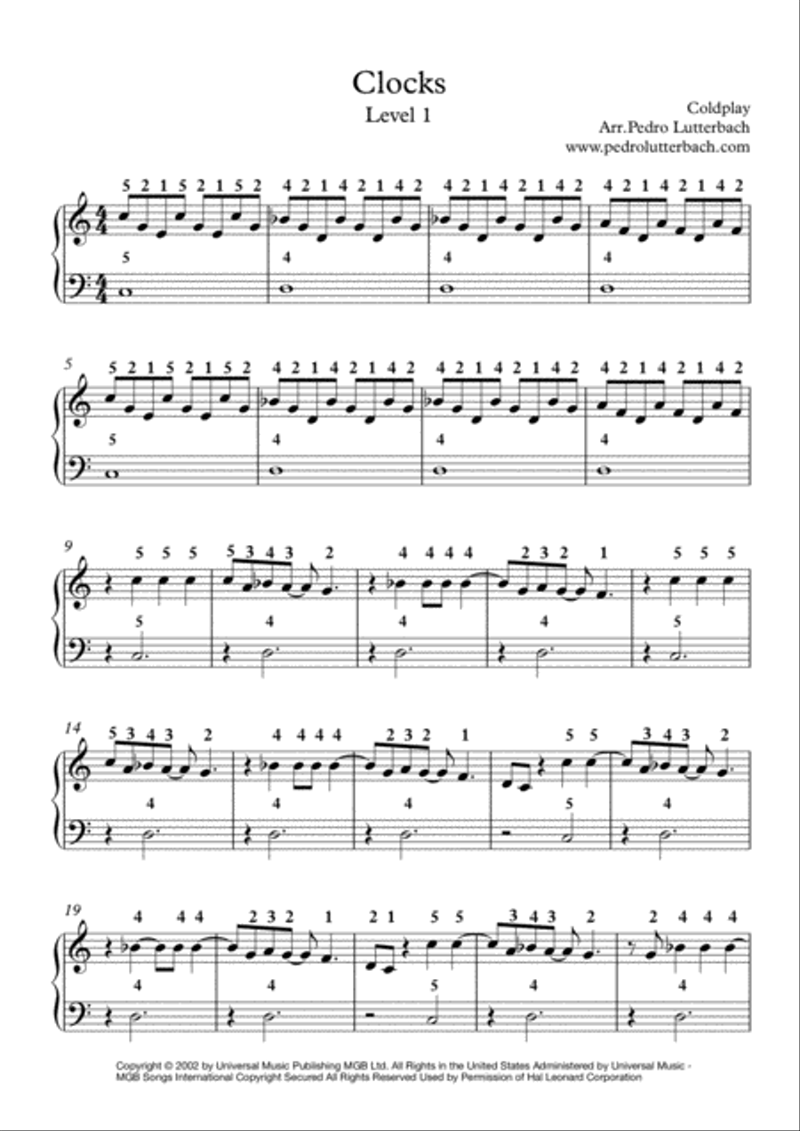 Clocks Easy Piano scores gallery preview page 1