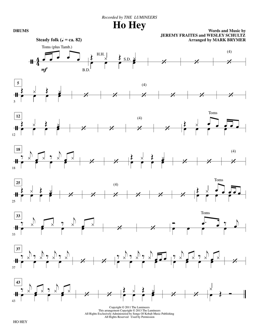 Ho Hey - Drums Choir scores gallery preview page 1