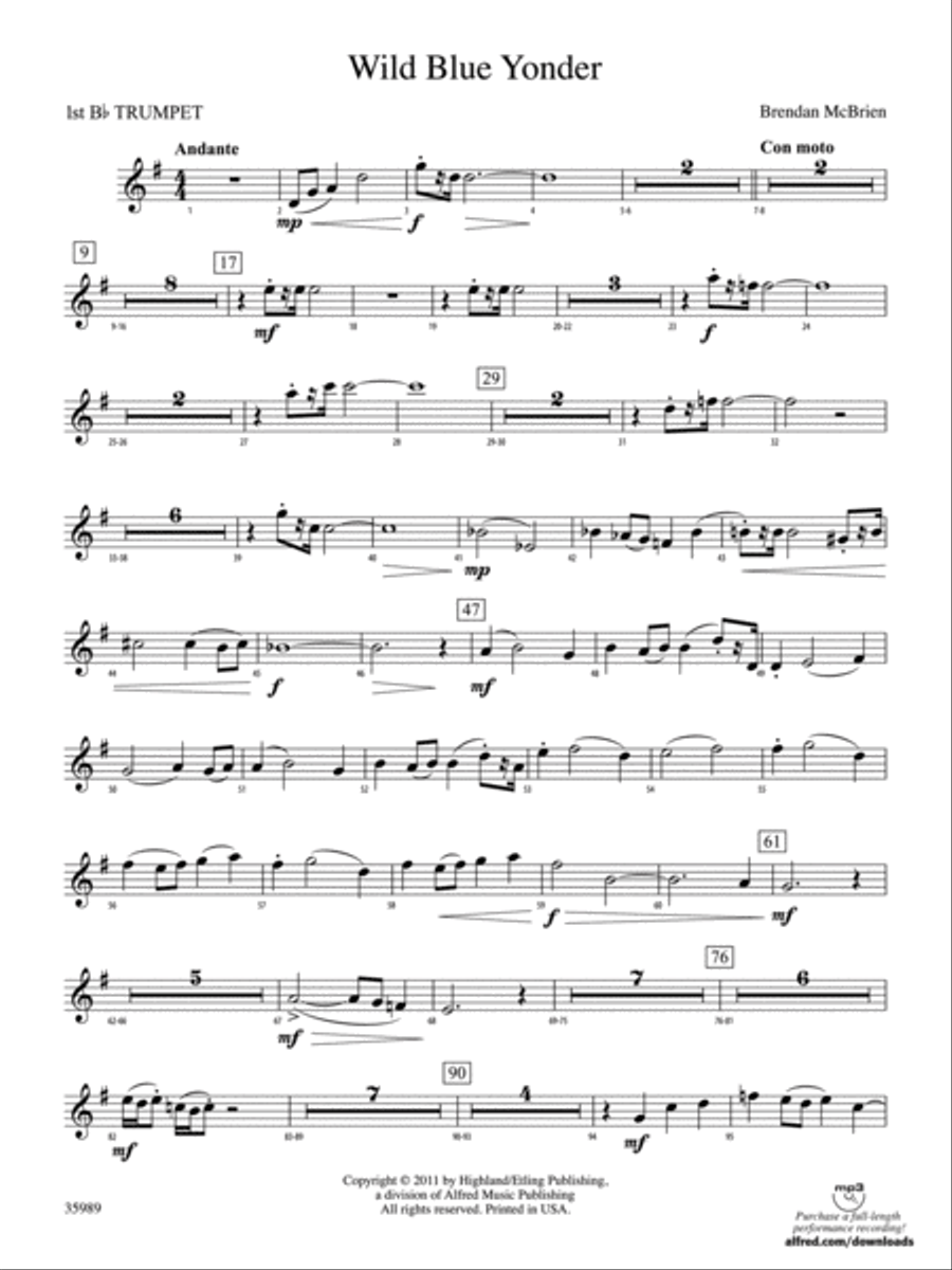 Wild Blue Yonder: 1st B-flat Trumpet Full Orchestra scores gallery preview page 1