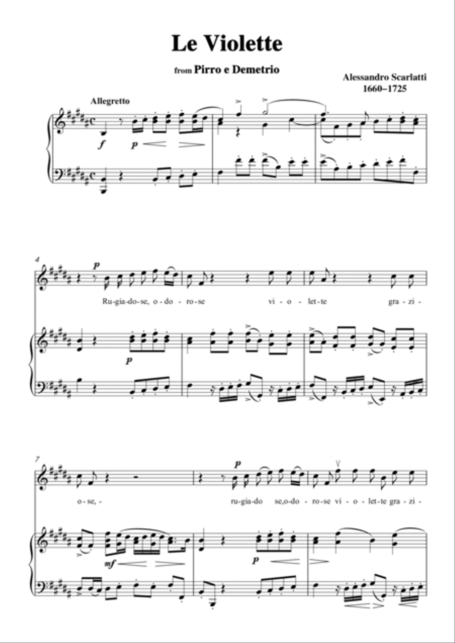 Scarlatti-Le Violette in B Major,from Pirro e Demetrio,for Voice&Piano Voice scores gallery preview page 3