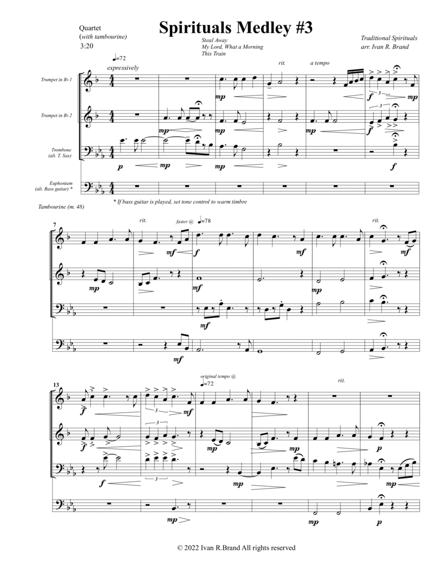 Spirituals Medley (#3) for Brass Quartet Brass Quartet scores gallery preview page 1