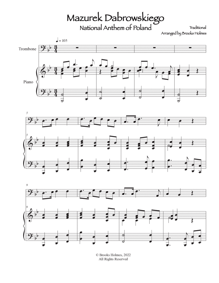 Polish National Anthem - Mazurek Dabrowskiego (Trombone & Piano) Poland Piano Accompaniment scores gallery preview page 1