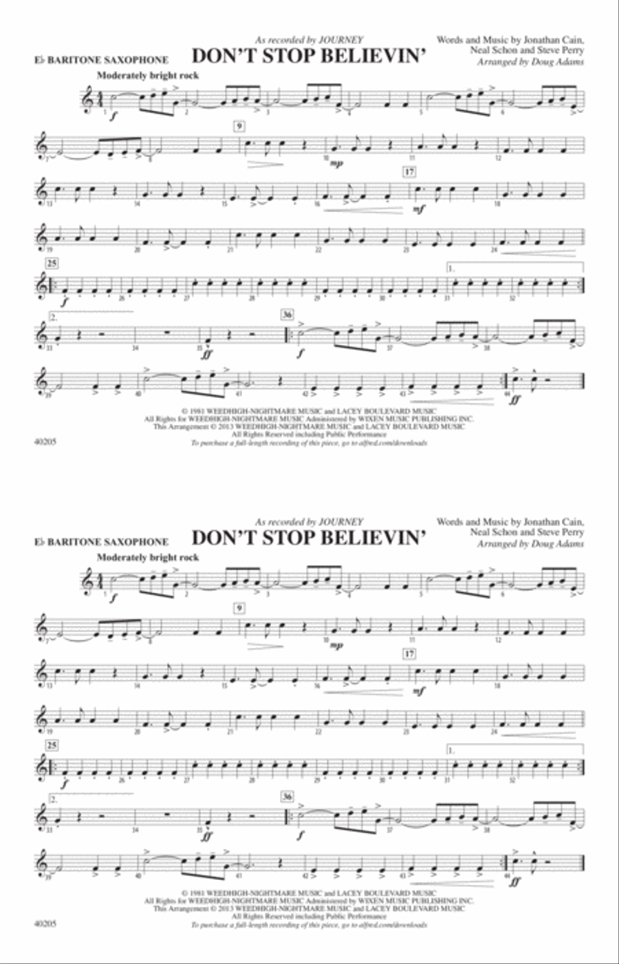 Don't Stop Believin': E-flat Baritone Saxophone Marching Band scores gallery preview page 1