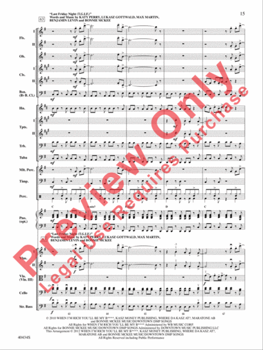 Last Friday Night (T.G.I.F.) / Edge of Glory Full Orchestra scores gallery preview page 16