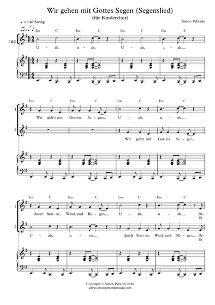 Segenslied: Wir gehen mit Gottes Segen, für Kinderchor (blessing song for children's choir) image number null
