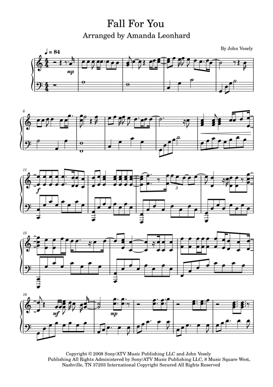 Fall For You Fall For You Piano Solo scores gallery preview page 1
