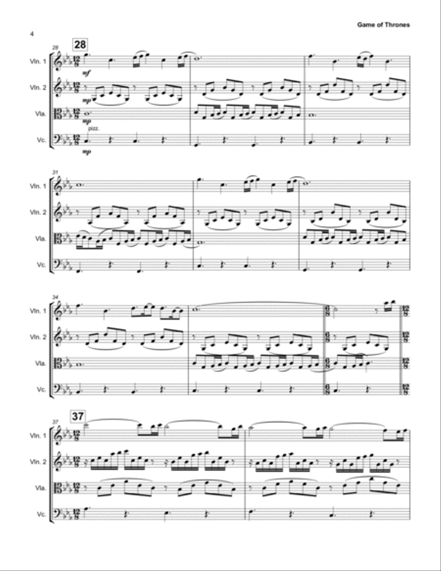 Game Of Thrones String Quartet scores gallery preview page 4