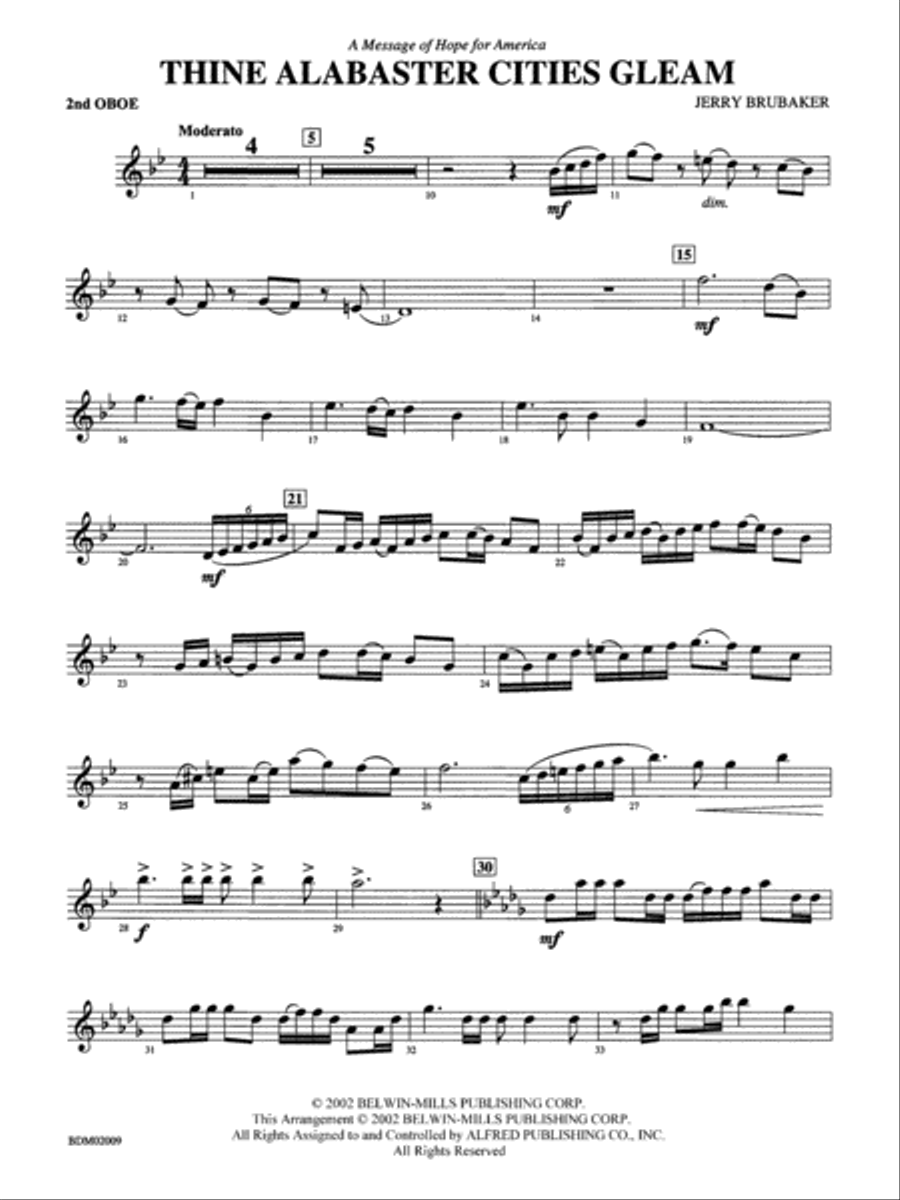 Thine Alabaster Cities Gleam (A Message of Hope for America): 2nd Oboe Concert Band scores gallery preview page 1