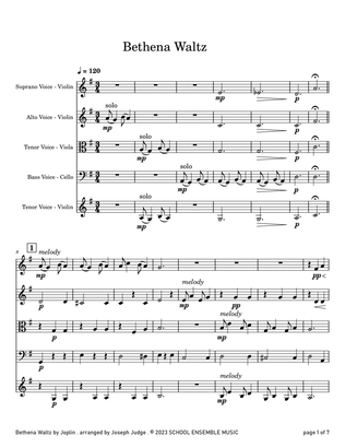 Book cover for Bethena Waltz by Joplin for String Quartet in Schools