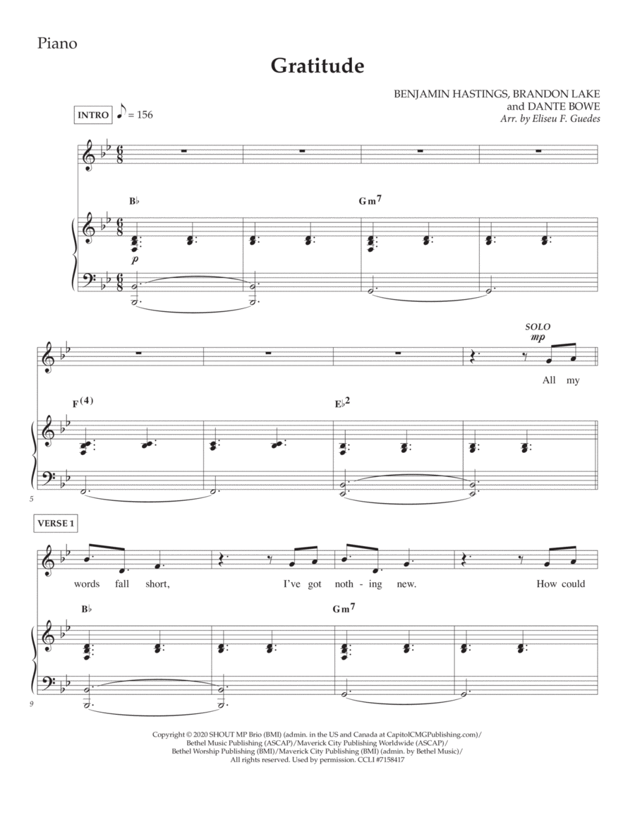 Gratitude Piano, Vocal, Guitar scores gallery preview page 1
