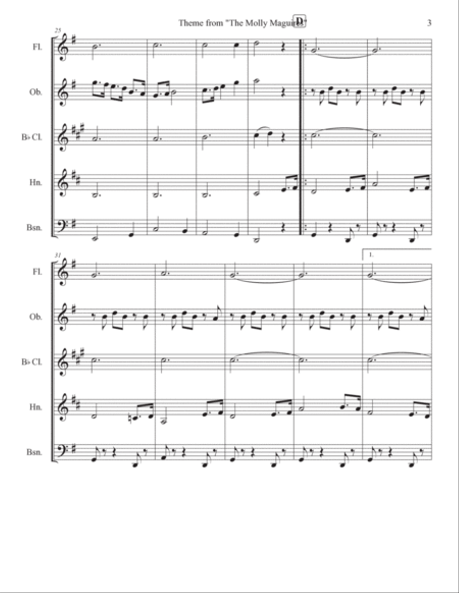 The Molly Maguires The Molly Maguires Woodwind Quintet scores gallery preview page 3