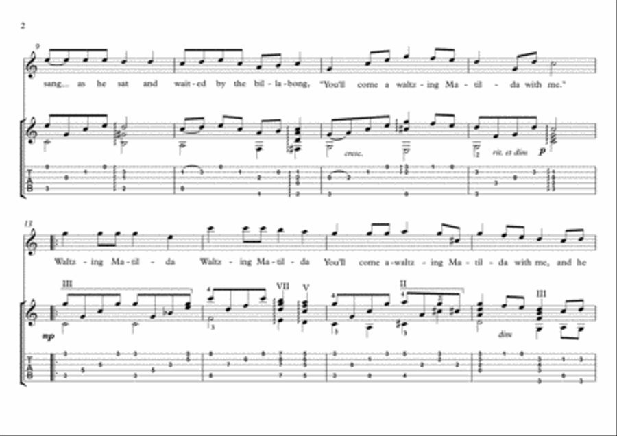 Waltzing Matilda classical guitar solo Acoustic Guitar scores gallery preview page 2