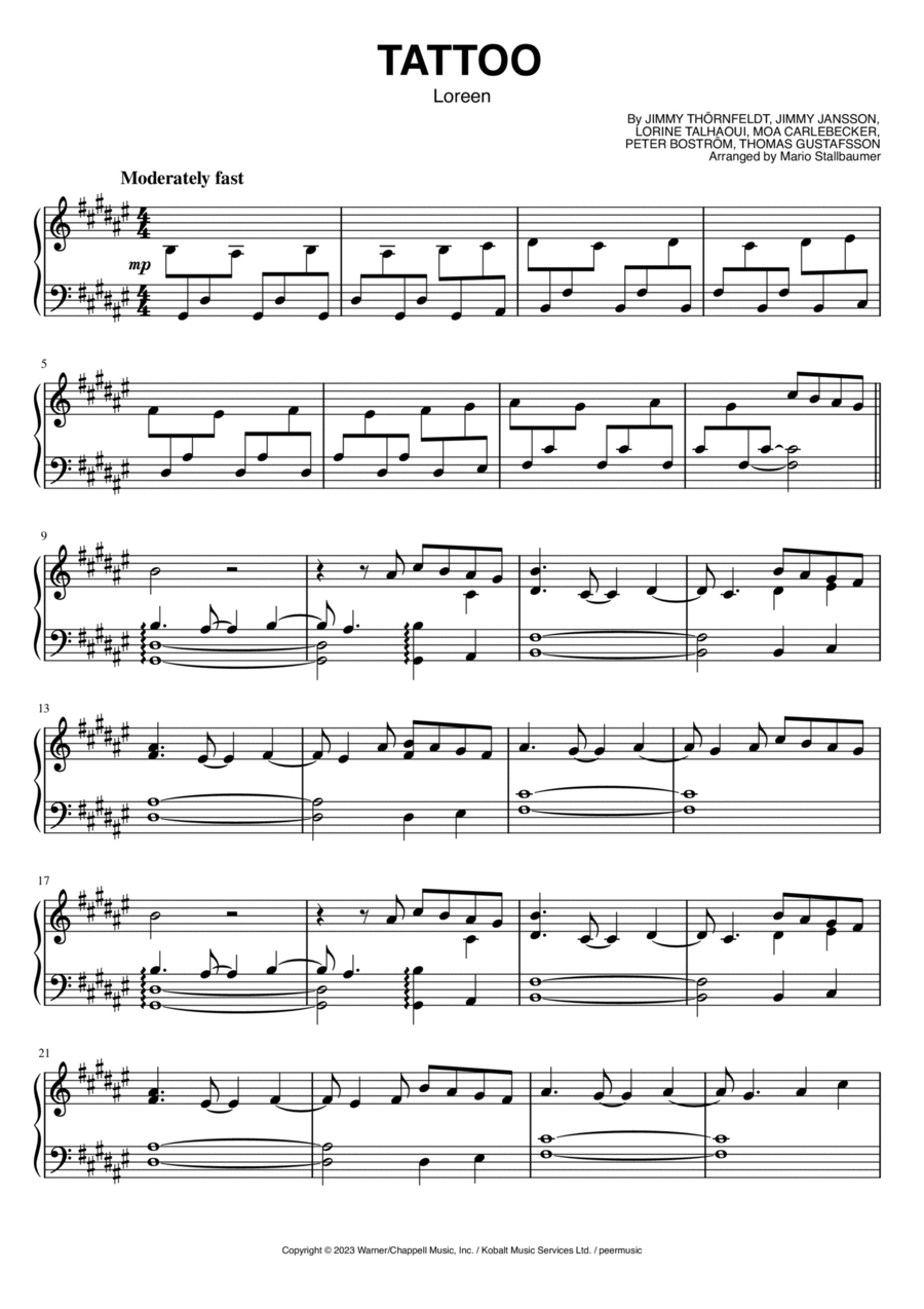 Tattoo Piano Solo scores gallery preview page 1