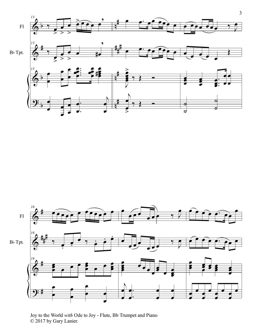 JOY TO THE WORLD with ODE TO JOY (Trio - Flute, Bb Trumpet with Piano & Score/Part) Flute scores gallery preview page 4