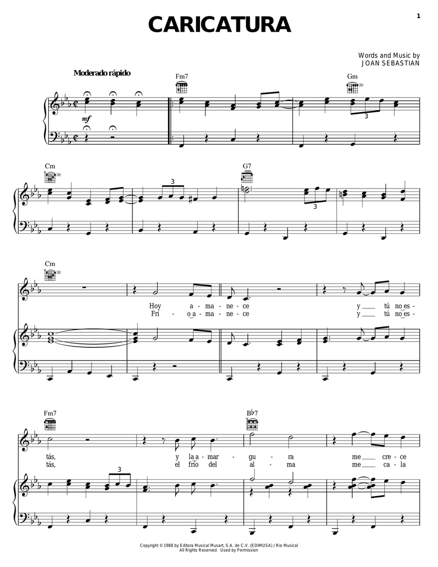Caricatura Piano, Vocal, Guitar scores gallery preview page 1