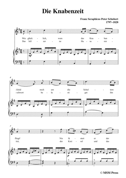 Schubert-Die Knabenzeit,in G Major,for Voice&Piano image number null