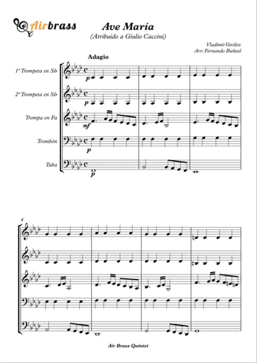 Ave Maria Giulio Caccini Ave Maria Giulio Caccini Brass Ensemble scores gallery preview page 4