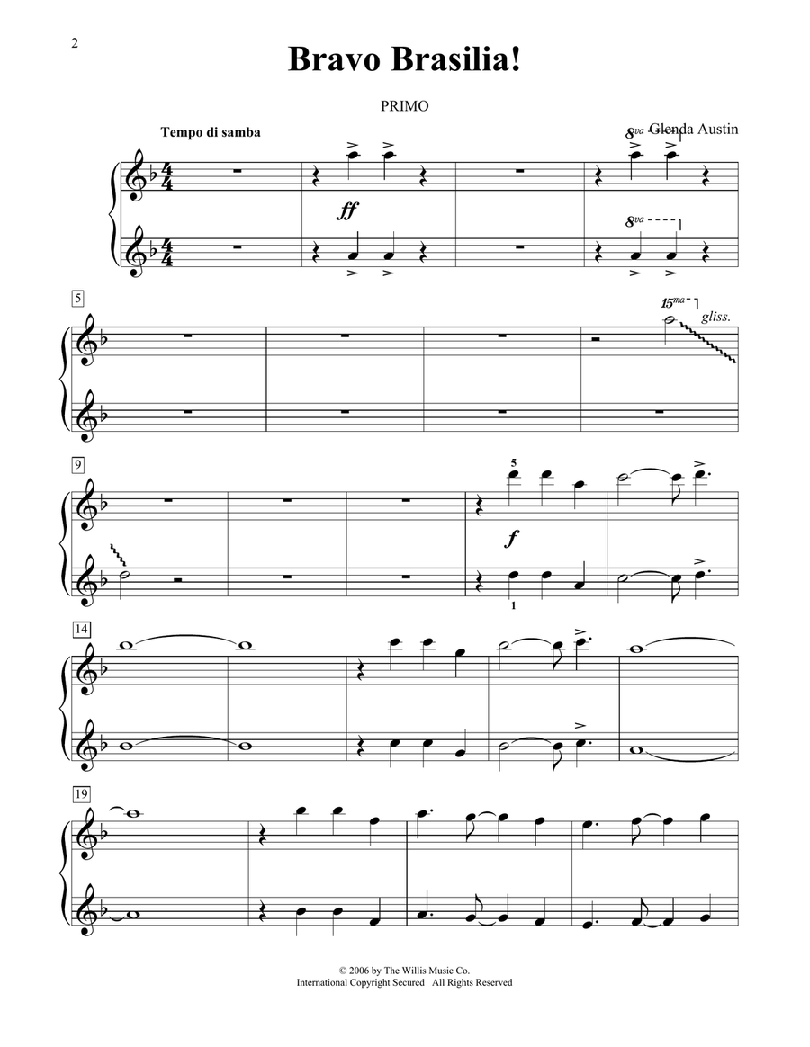 Bravo Brasilia! Piano Duet scores gallery preview page 2