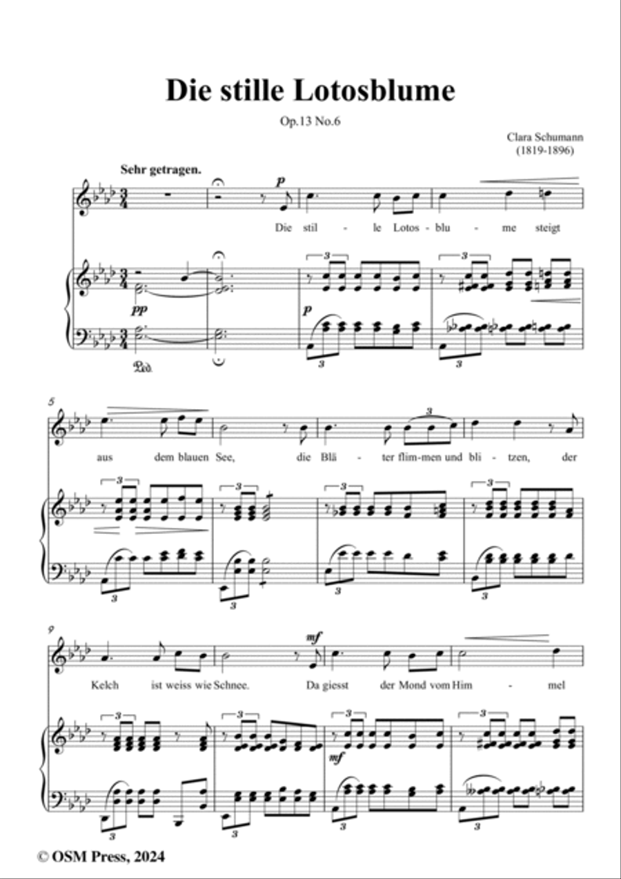 Clara Schumann-Die stille Lotosblume,Op.13 No.6,in A flat Major Voice scores gallery preview page 2