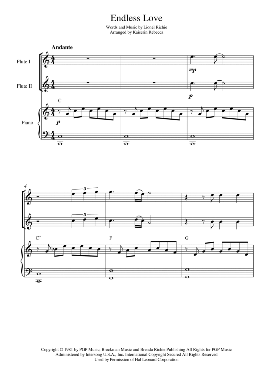 Endless Love Woodwind Duet scores gallery preview page 1