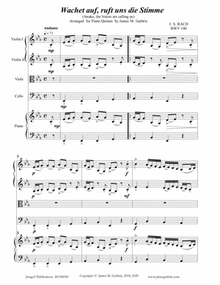 Bach: Wachet auf BWV 140 for Piano Quintet